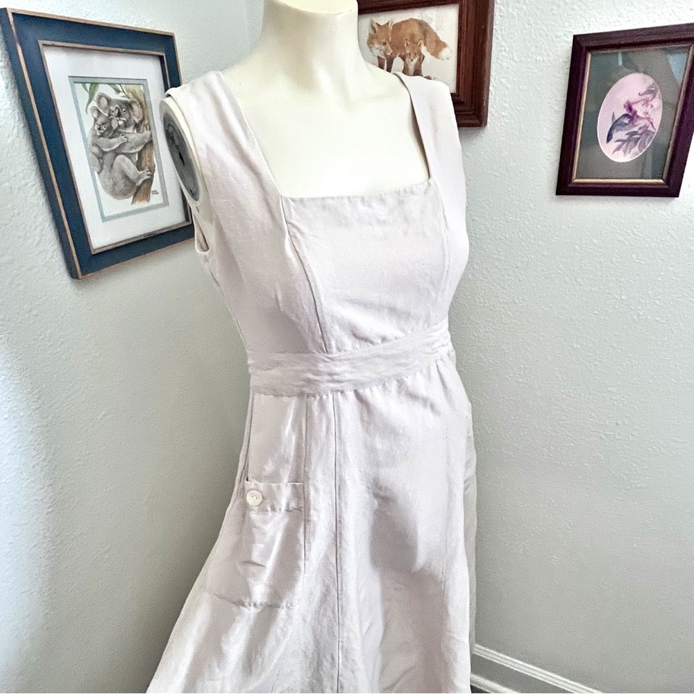 Vintage 90's The Limited Linen Silk Blend Midi Dress Square Neck Pockets - Picture 4 of 13